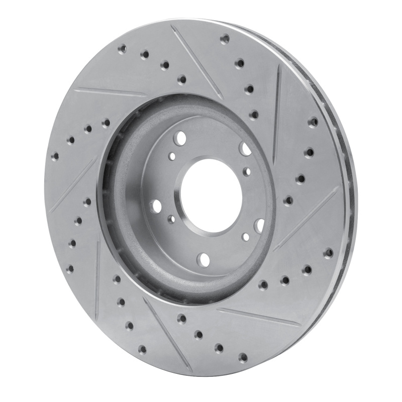 Acura CSX Brake Rotor (1) - Front Left - R1 Concepts - Drilled & Slotted - Silver - `02-`15